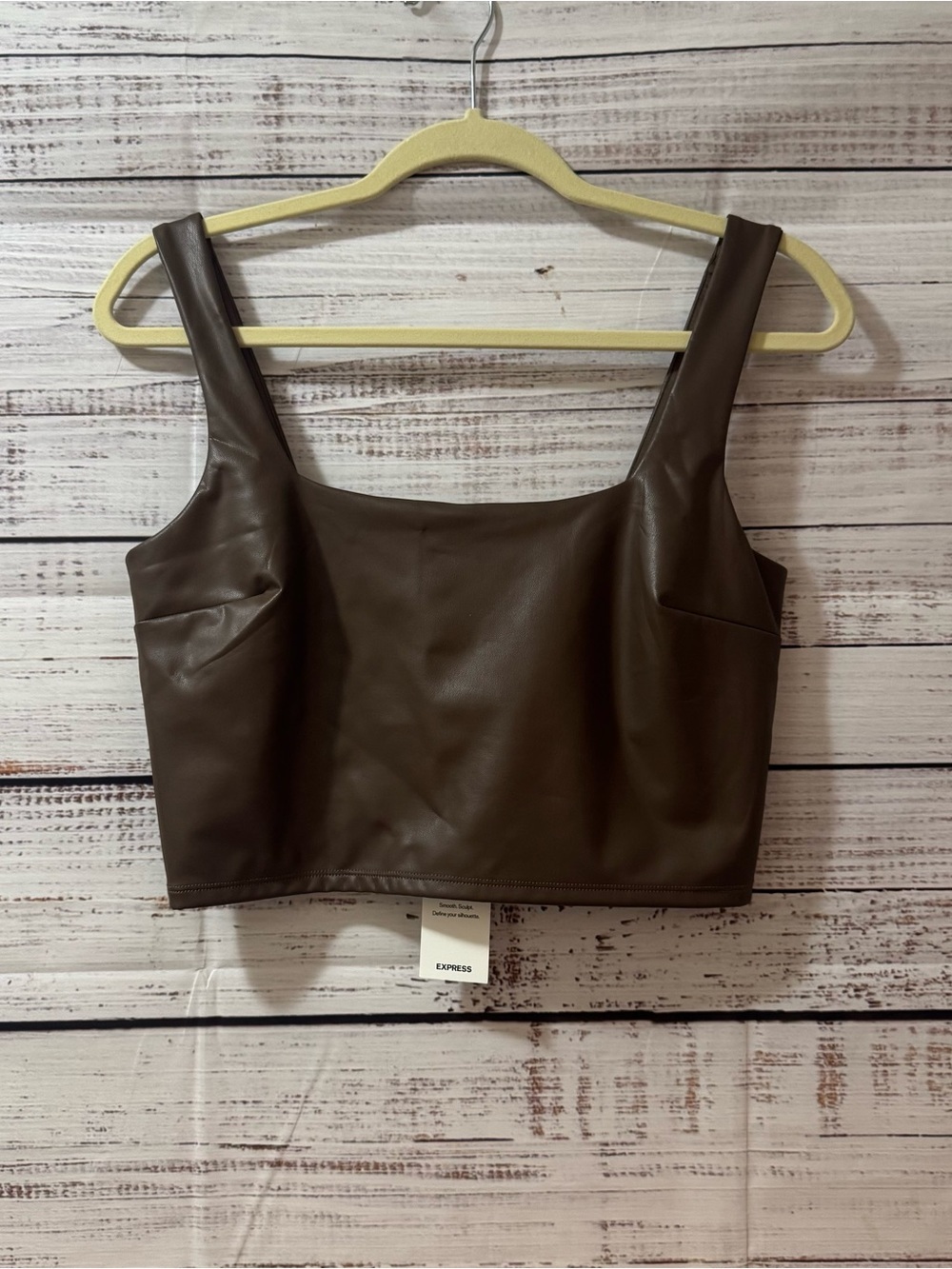 Express Faux Leather Cropped Tank Top - Dark Brown